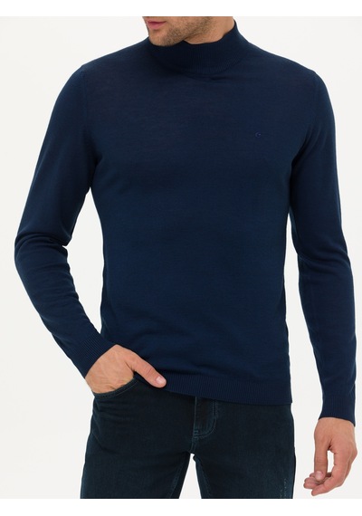 Cacharel Lacivert Slim Fit Yarım Balıkçı Basic Triko Kazak