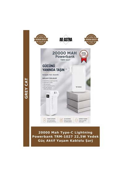 20000 Mah Type-c Lightning Powerbank Trm-1027 22,5w Yedek Güç Aktif Yaşam Kablolu Şarj Çok Renkli