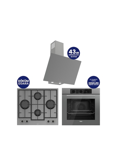 Chef Edition Turbolu Gri 3'lü  QBL62CPR-LN388-D079SA Ankastre Set