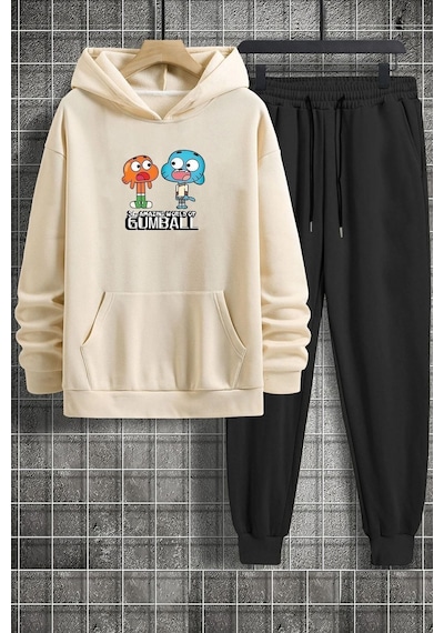 Uyguntarz Unisex Gumball Baskılı Eşofman Takımı Bej