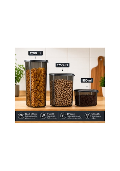 Emilahome Fodia 3'lü Saklama Kabı Siyah - 869214231 Siyah