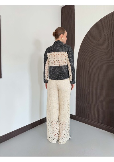 Verymoda Dantel Detatlı Kot Ceket F1758 Ham Siyah