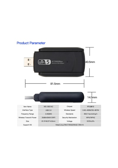 Sonex AC1200  Mbps Dual Band USB 3.0 Adaptör Kablosuz WI-FI Alıcı