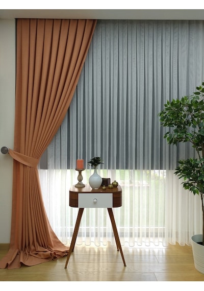 Evdepo Home Keten Turuncu Fon Perde Tek Kanat Turuncu