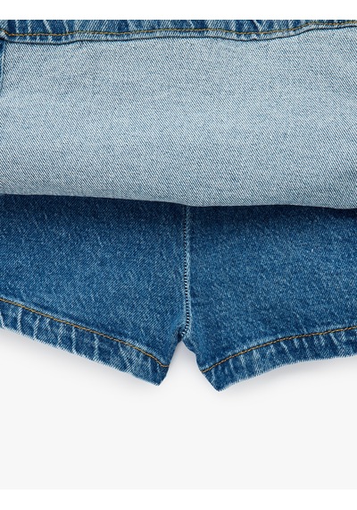 Koton Yırtmaç Detaylı Pamuklu Mini Denim Şort Etek Orta İndigo 6sal40045md