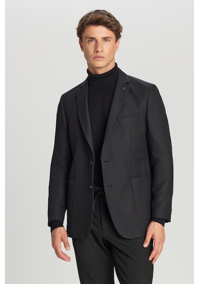 Erkek Sıyah Slim Fit Dar Kesim Mono Yaka Torba Cepli Blazer Ceket Siyah