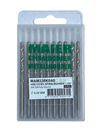Maier Hss Co.%8 Spiralbohrer 4 Mm Hss Matkap Ucu Metal Delme 10 Adet