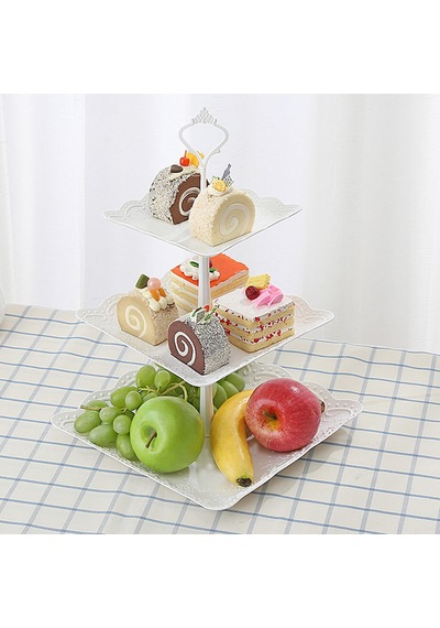 Beyaz Kabartmalı Kare Cupcake Standı 3 Katmanlı - Bebek Duşu, Düğün Veya Partiler İçin Yeniden Kullanılabilir Tatlı Tabaklar
