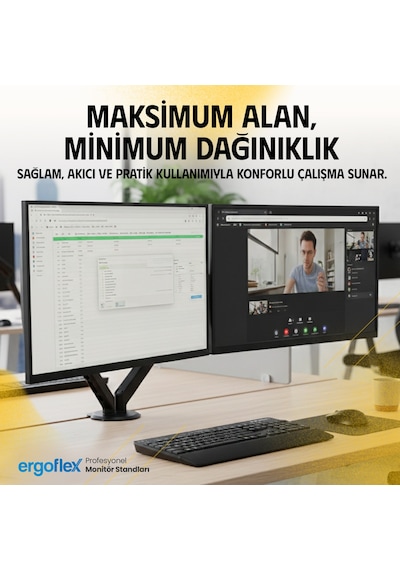 Ergoflex X16 Çift Kol 17-32 İnch 2-9 Kg Amortisörlü Monitör Standı 2026 Versiyon