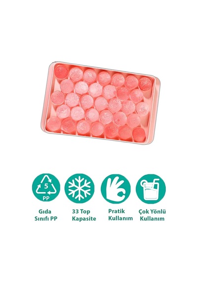 Küre Buz Kalıbı Kapaklı 33 Hazneli Yuvarlak Buz Kalıbı Kokteyl Sunum Buz Kalıbı -pembe Plastik Diğer