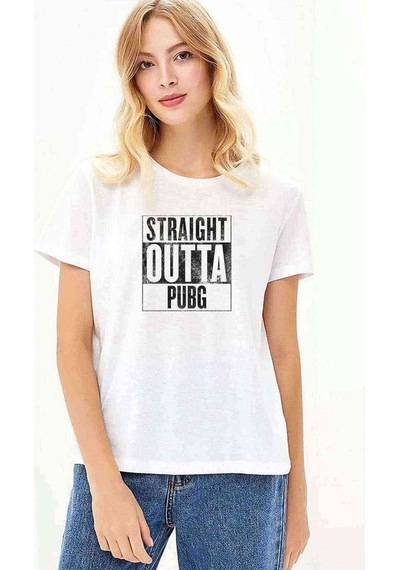Pubg Straıght Outta Pubg Baskılı Beyaz Kadın Tshirt