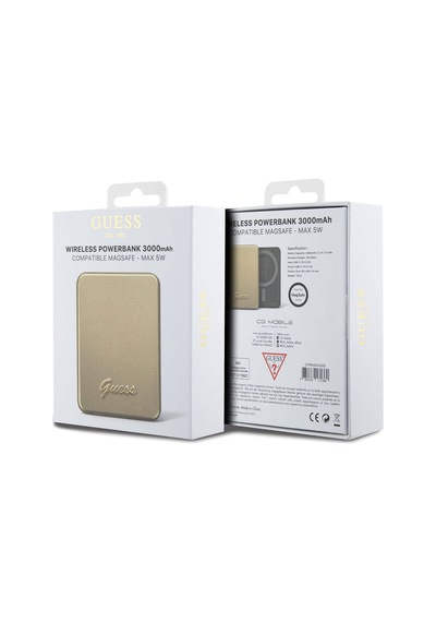 Guess Lisanslı Magsafe Şarj Özellikli Metal Yazı Logolu Powerbank 3000mah 5w Gold