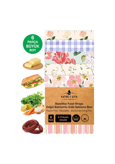 6 Parça Tekrar Kullanılabilen Balmumu Gıda Saklama Bezi Beeswax Food Wraps Mumo Çok Renkli