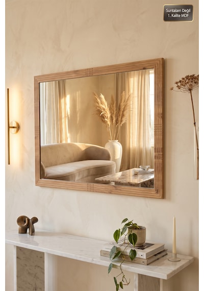 Antik Ahşap Yatay Dekoratif Ayna Dresuar Boy Koridor Konsol Aynası Banyo Oda Lavabo Wc Mutfak Makyaj Aynası 76x54 Cm Yt-02 Atlantik Çam
