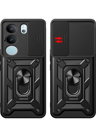 Vivo Y19S Uyumlu Tank Kılıf Yüzüklü Standlı Extra Darbe Koruma Zırhlı Outdoor Kapak - Lacivert