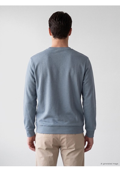 Lcwaıkıkı Classic İndigo Bisiklet Yaka Baskılı Erkek Kalın Sweatshirt