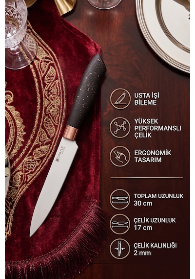 Black Copper 4 Lü Mutfak Bıçağı Et Ekmek Sebze Mutfak Şef Bıçak Seti Mft-854 Siyah