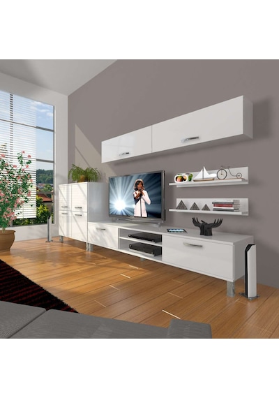 Decoraktiv Eko 6y Mdf Dvd Krom Ayaklı Tv Ünitesi Tv Sehpası Beyaz
