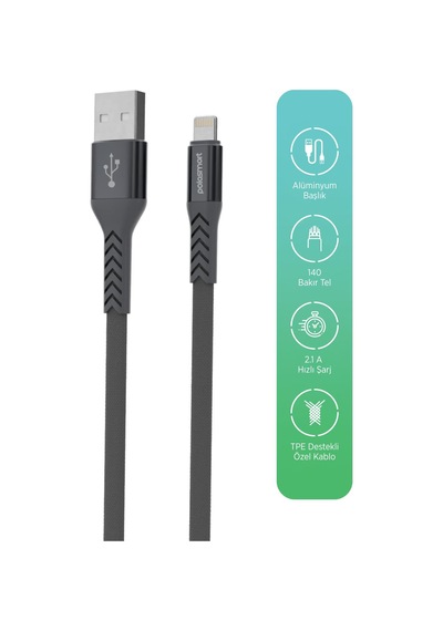 Polosmart Pbs418 Lightning Şarj Ve Data Kablosu Antrasit