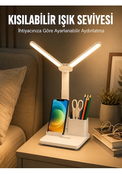 Kısılabilir Led Masa Lambası Kalemlik, Telefon Standı Ve Okuma Işığı Bir Arada Yeni Nesil -15m