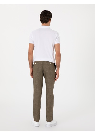 Cacharel Haki Slim Fit %100 Keten Klasik Pantolon Yesıl Cacharel Haki Slim Fit %100 Keten Klasik Pantolon Yesıl