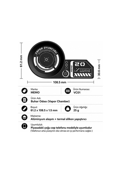 Memo Vc01 Manyetik Metal Halka - Memo Telefon Soğutucu Manyetik Tüm Modeller