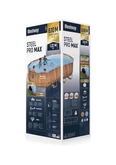 Bestway 56719 Power Steel Comfort Jet Serisi Prefabrik Yer Üstü Havuz Seti 6,10 M X 3,66 M X 1,22 M