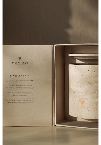Montroi Travertine Candle Holder 280g Mum Uyumlu Traverten Mumluk Bej