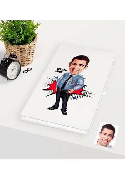 Kişiye Özel Bay Polis Karikatürlü Beyaz Defter - 1 Beyaz