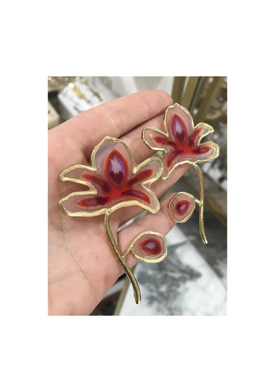 Kırmızı Ve Gold Detaylı Küpe Çok Renkli