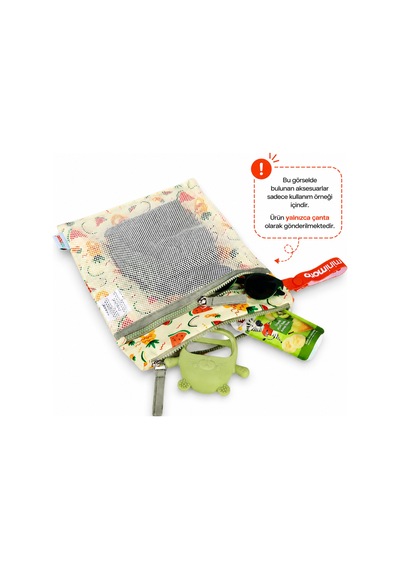 Minimono 2'li Islak & Kuru Çanta Seti Sıvı Geçirmez Pu İç Yüzey Büyük + Küçük Boy 2'li Set Karpuz