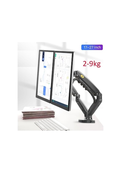 Nb F160 Çift Monitör Kolu, Gazlı Yaylı Monitör Standı, 10-27 İnç Vesa Uyumlu, 2-9 Kg Taşıma Kapasiteli, 360