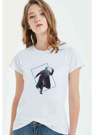 Yenilmez Yondu Galaxy Baskılı Beyaz Kadın Tshirt