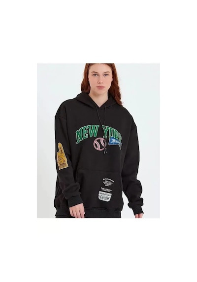 Baskılı Kapüşonlu Sweatshirt - Siyah Siyah