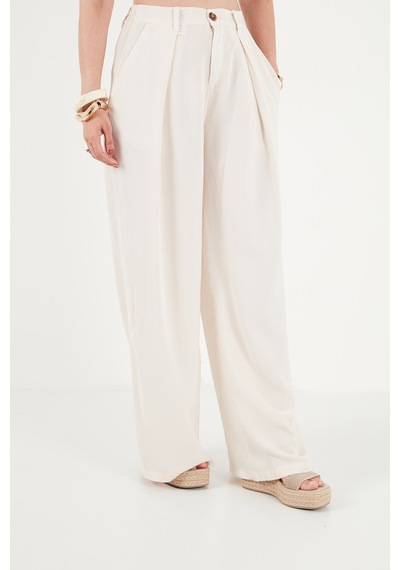 Lela Relaxed Fit Yüksek Bel Geniş Paça Pantolon Bayan Pantolon 668yp5515 Taş