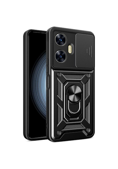 Uray Store Realme C55 Kılıf Pars Lens Yüzüklü Silikon - Siyah