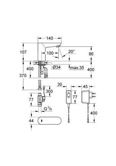 Grohe Fotoselli Lavabo Bataryası Elektrikli Tek Su Giriş 36269000