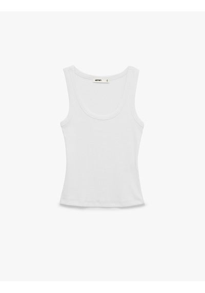 Koton Pamuklu Slim Fit U Yaka Ribanalı Atlet Bluz Beyaz 6sak10409ek