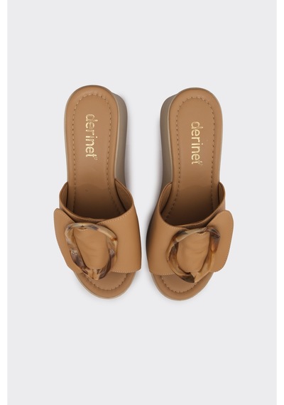 Derinet Günlük Yüksek Taban Kadın Terlik Camel Camel