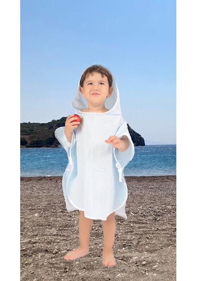 Çocuk Bebek Müslin Panço Kapüşonlu Oeko-tex Sertifikalı 1-4 yaş
