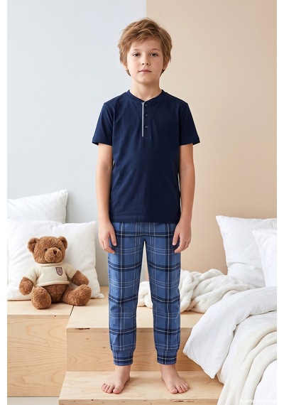 Remsa Genç Erkek Çocuk Kısa Kol Şortlu Pijama Takımı 4374 Lacivert02