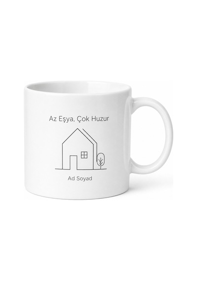 Minimalist Sade Yaşam Az Eşya Çok Huzur Temiz Çizgiler Kupa Bardak Hediye Beyaz / Çok Renkli