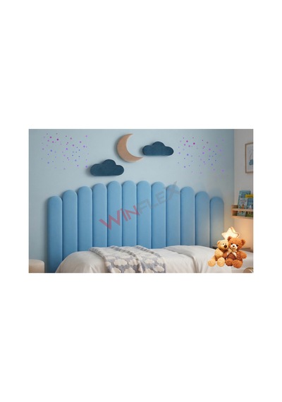 Winflex Yatak Başlık Ay Ve Bulut Set Dekorasyon Panel 180cm-mavi 180 CM