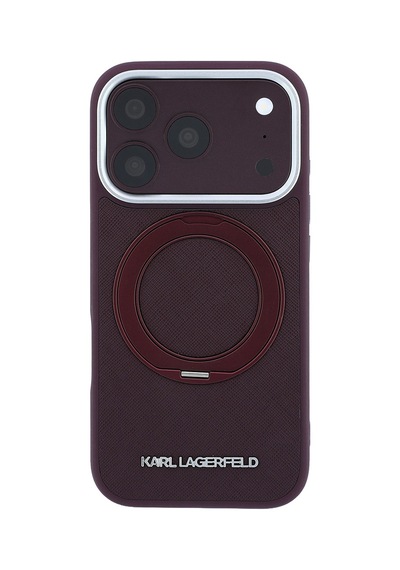 Apple iPhone Uyumlu 18 Pro Kılıf Karl Lagerfeld Lisanslı M-safeli Metal Logo Pu Saffiano 360 Standlı Kapak Bordo