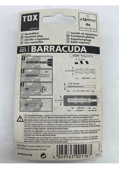 Tox Barracuda Plastik Dübel 12X60 Mm 4 Adet