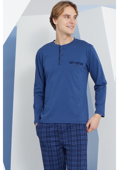 Kly Erkek Uzun Kol Midi Yaka İndigo Pijama Takımı C9t2n2o3 001