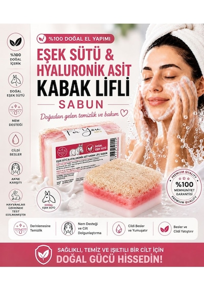 Doğal Kabak Lifli Eşek Sütü & Hyaluronik Asit Sabun Kabak Lifi - Lavanta