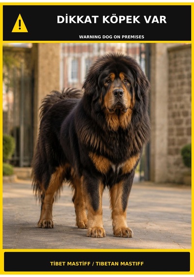 Dikkat Köpek Var Tibet Mastiff Görselli Pvc Uyarı Levhası 35x50cm
