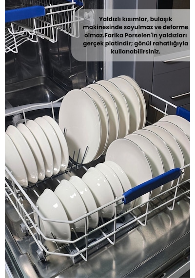 Şems 24 Parça 6 Kişilik Platin Yaldız Porselen Yemek Takımı