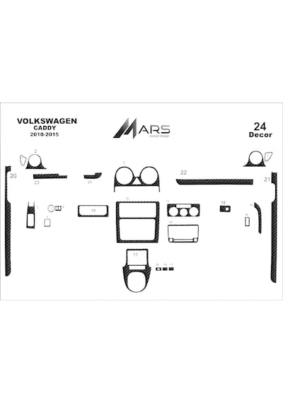 Volkswagen Caddy Torpido Kaplama 2010-2015 24 Parça Karbon